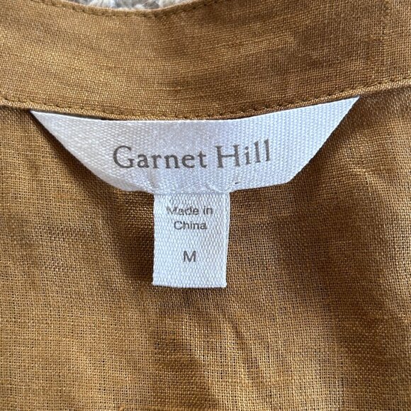 European Flax Linen Button-Up Short Sleeve Blouse Women's M Camel Minimalist Top - Picture 5 of 9